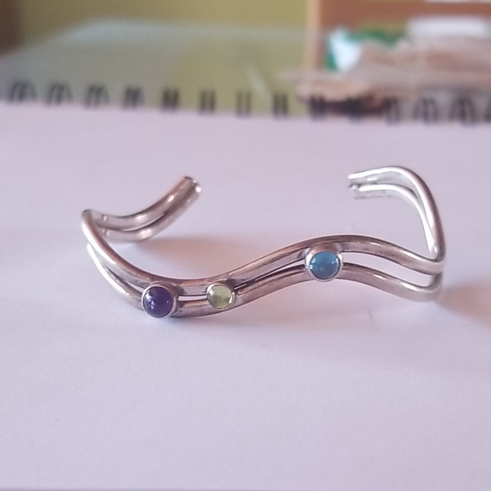 Wave Amethyst Peridot Sterling Bracelet